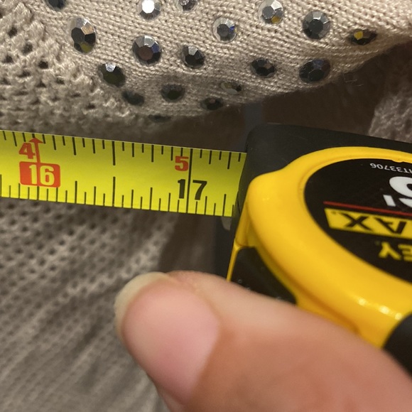 EXPRESS - NWT - cream sheer mesh knit l/s sweater w silver studded shoulders - L - Picture 7 of 16